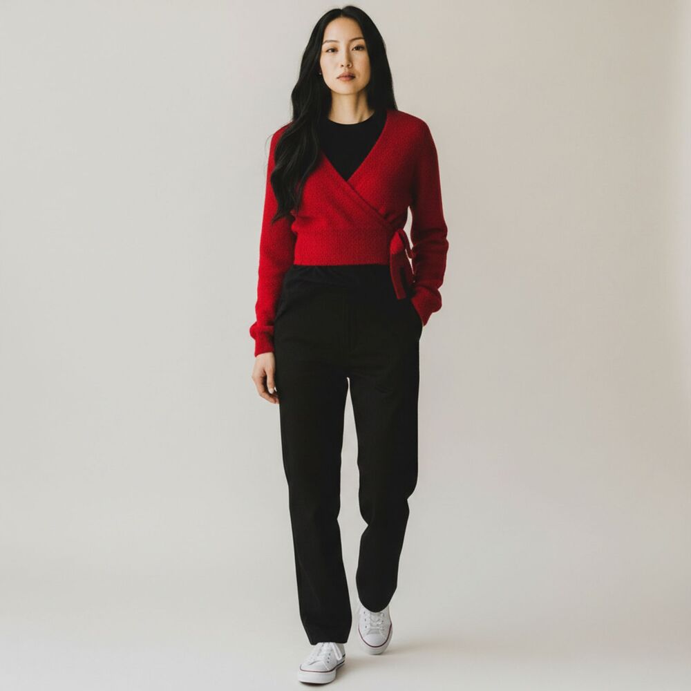 MM by My Michelle Deep Red V-Neck Tie-Front Cropped Knit Sweater M